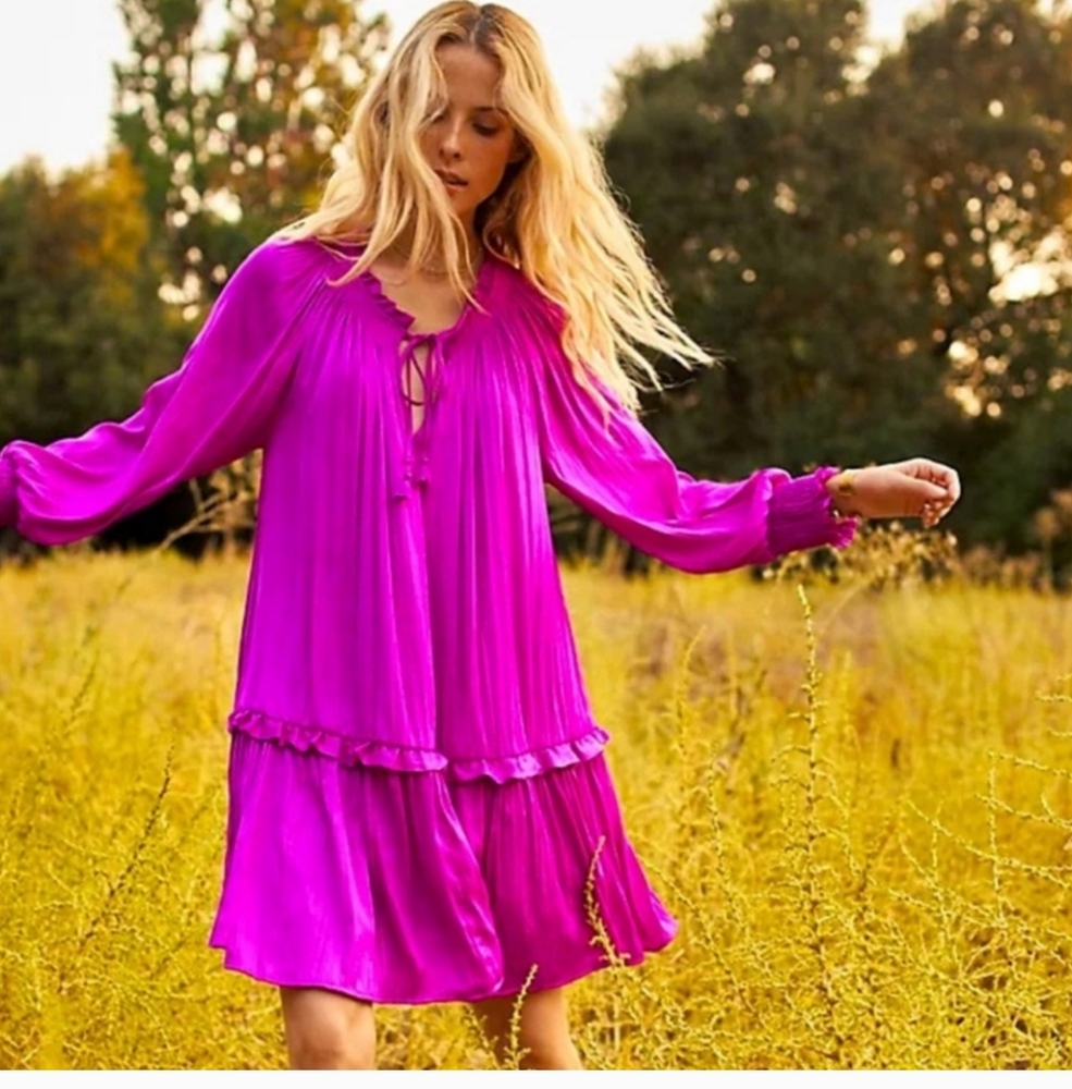 Anthropologie Magenta Long Sleeve Dress